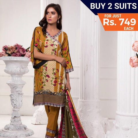 Sahil Printed Lawn 3 Piece Un-Stitched Suit Vol 7 - ZS 02 - test-store-for-chase-value
