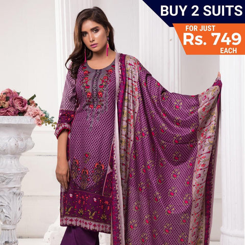 Sahil Printed Lawn 3 Piece Un-Stitched Suit Vol 7 - ZS 04 - test-store-for-chase-value