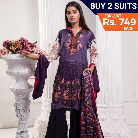 Sahil Printed Lawn 3 Piece Un-Stitched Suit Vol 7 - ZS 07 - test-store-for-chase-value