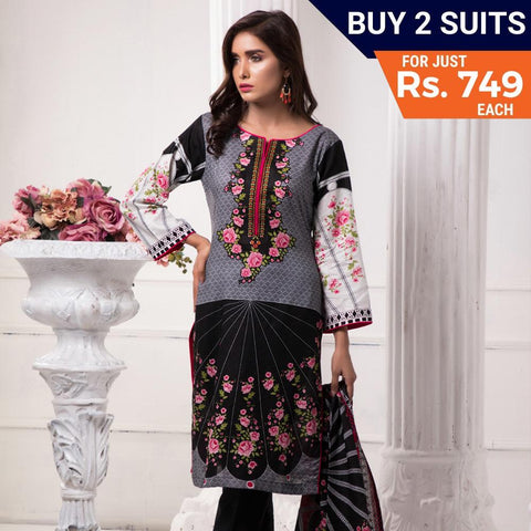 Sahil Printed Lawn 3 Piece Un-Stitched Suit Vol 7 - ZS 10 - test-store-for-chase-value