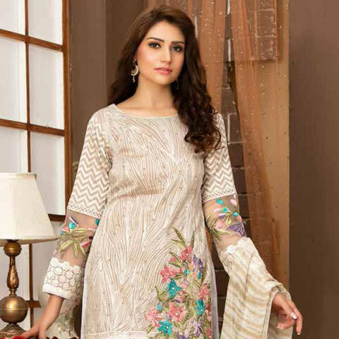 Poshak Embroidered Lawn 3 Piece Un-Stitched Suit - 34 A - test-store-for-chase-value