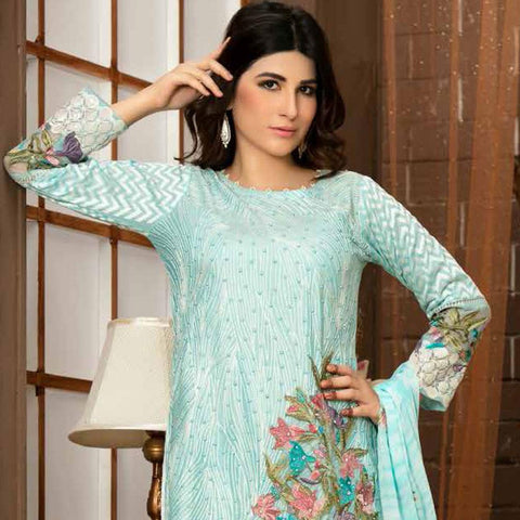 Poshak Embroidered Lawn 3 Piece Un-Stitched Suit - 34 B - test-store-for-chase-value