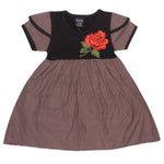 Girls Half Sleeve Printed Fancy Frock - Brown - test-store-for-chase-value