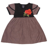 Girls Half Sleeve Printed Fancy Frock - Brown - test-store-for-chase-value