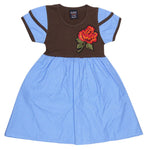 Girls Half Sleeve Printed Fancy Frock - Light Blue - test-store-for-chase-value