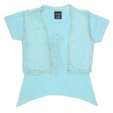 Girls Half Sleeve Fancy T-Shirt - Cyan - test-store-for-chase-value