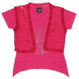 Girls Half Sleeve Fancy T-Shirt - Dark Pink - test-store-for-chase-value
