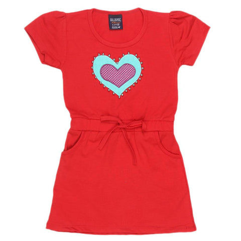 Girls Half Sleeve Long T-Shirt - Red - test-store-for-chase-value