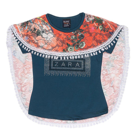 Girls Half Sleeve Printed T-Shirt - Sea Green - test-store-for-chase-value