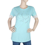 Women's Half Sleeve Stone T-Shirt - Cyan - test-store-for-chase-value
