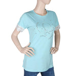 Women's Half Sleeve Stone T-Shirt - Cyan - test-store-for-chase-value