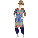 Women's Printed Lawn 2 Pcs Stitched Suit - Royal Blue - test-store-for-chase-value