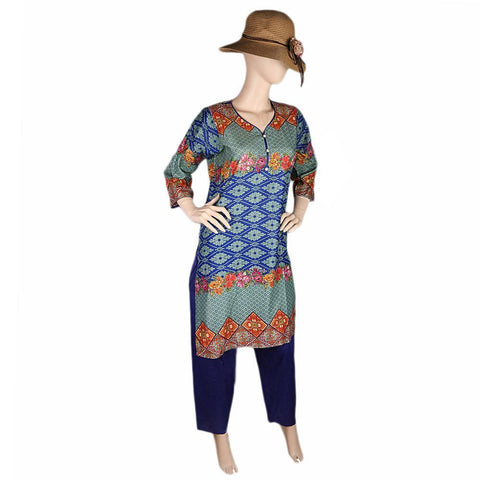 Women's Printed Lawn 2 Pcs Stitched Suit - Royal Blue - test-store-for-chase-value