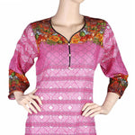 Women's Printed Lawn 2 Pcs Stitched Suit - Pink - test-store-for-chase-value