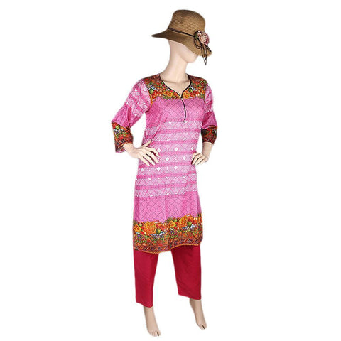 Women's Printed Lawn 2 Pcs Stitched Suit - Pink - test-store-for-chase-value