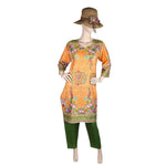 Women's Printed Lawn 2 Pcs Stitched Suit - Orange - test-store-for-chase-value