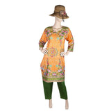 Women's Printed Lawn 2 Pcs Stitched Suit - Orange - test-store-for-chase-value