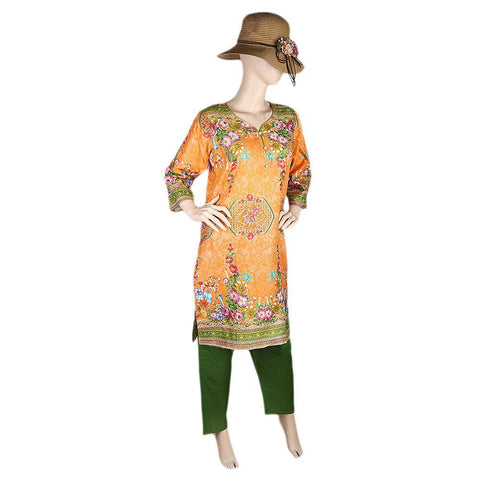 Women's Printed Lawn 2 Pcs Stitched Suit - Orange - test-store-for-chase-value