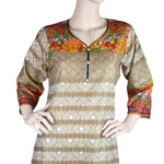 Women's Printed Lawn 2 Pcs Stitched Suit - Beige - test-store-for-chase-value