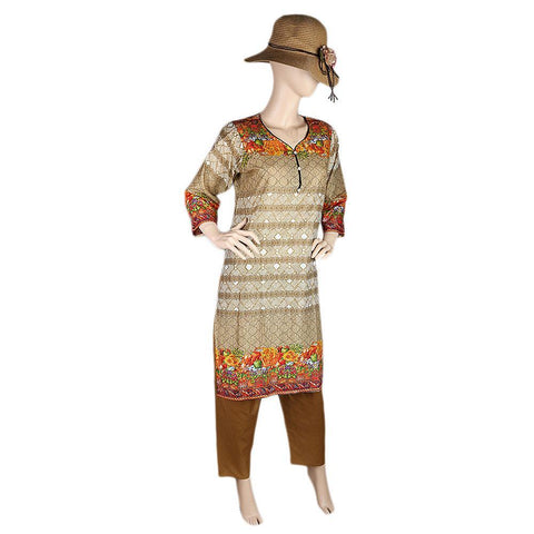 Women's Printed Lawn 2 Pcs Stitched Suit - Beige - test-store-for-chase-value