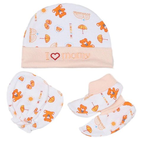 Newborn Cap Set 3 Pcs - Peach - test-store-for-chase-value