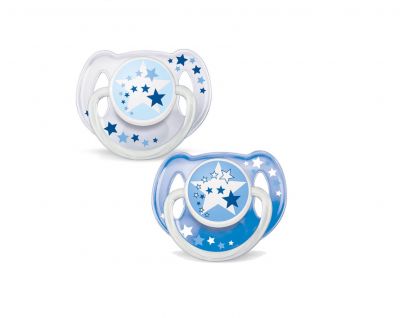 Philips Avent Night Time Soothers 6-18m Twin Pack - White Blue Star