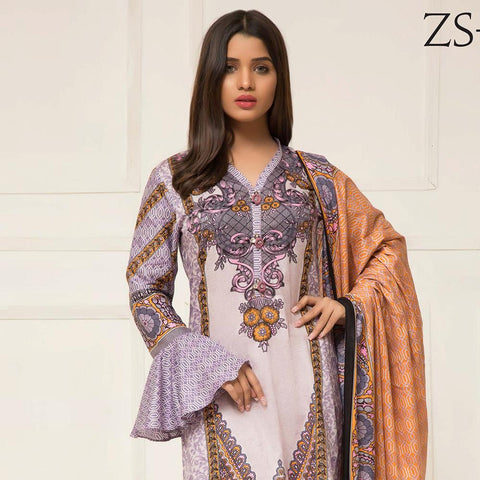 Signature Icon Printed Lawn 3 Piece Un-Stitched Suit Vol 2 - ZS 02 B - test-store-for-chase-value