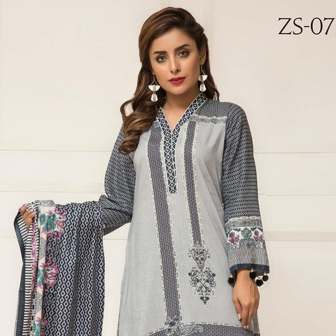 Signature Icon Printed Lawn 3 Piece Un-Stitched Suit Vol 2 - ZS 07 B - test-store-for-chase-value